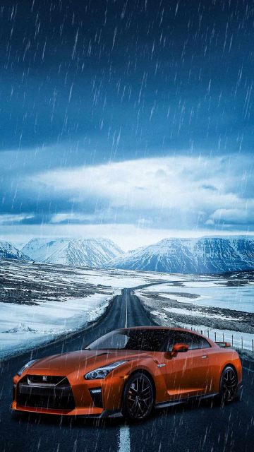 Nissan GTR on Ice Road iPhone Wallpaper