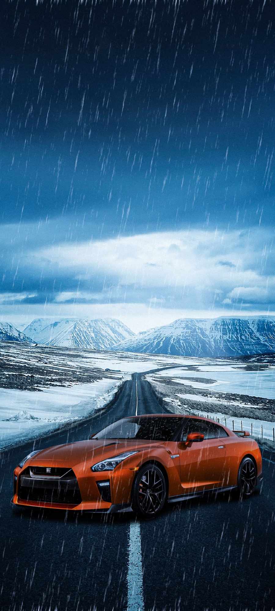 Nissan GTR on Ice Road iPhone Wallpaper