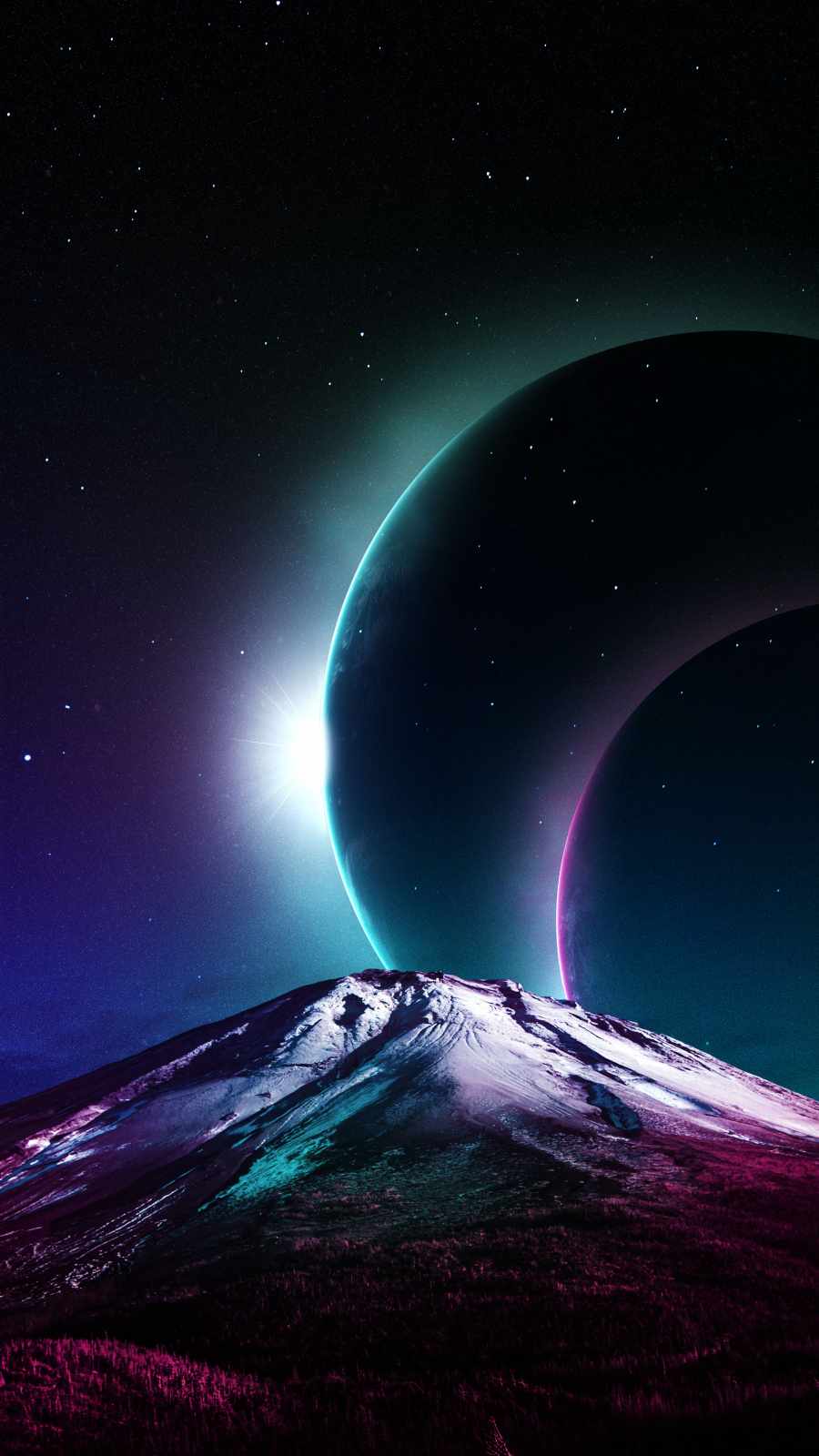 Planets Above Mountain iPhone Wallpaper