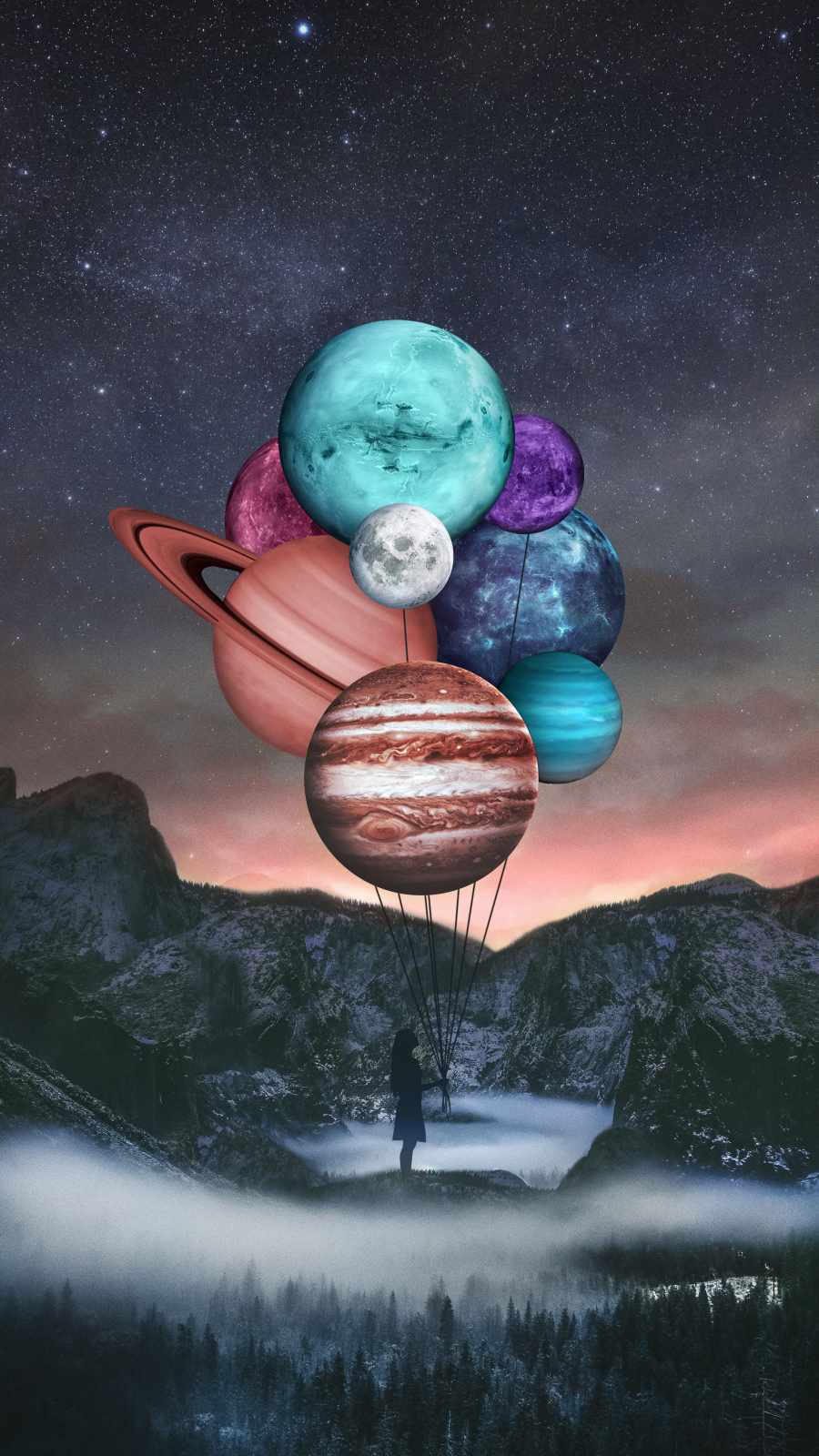 Planets Become Balloons iPhone Wallpaper