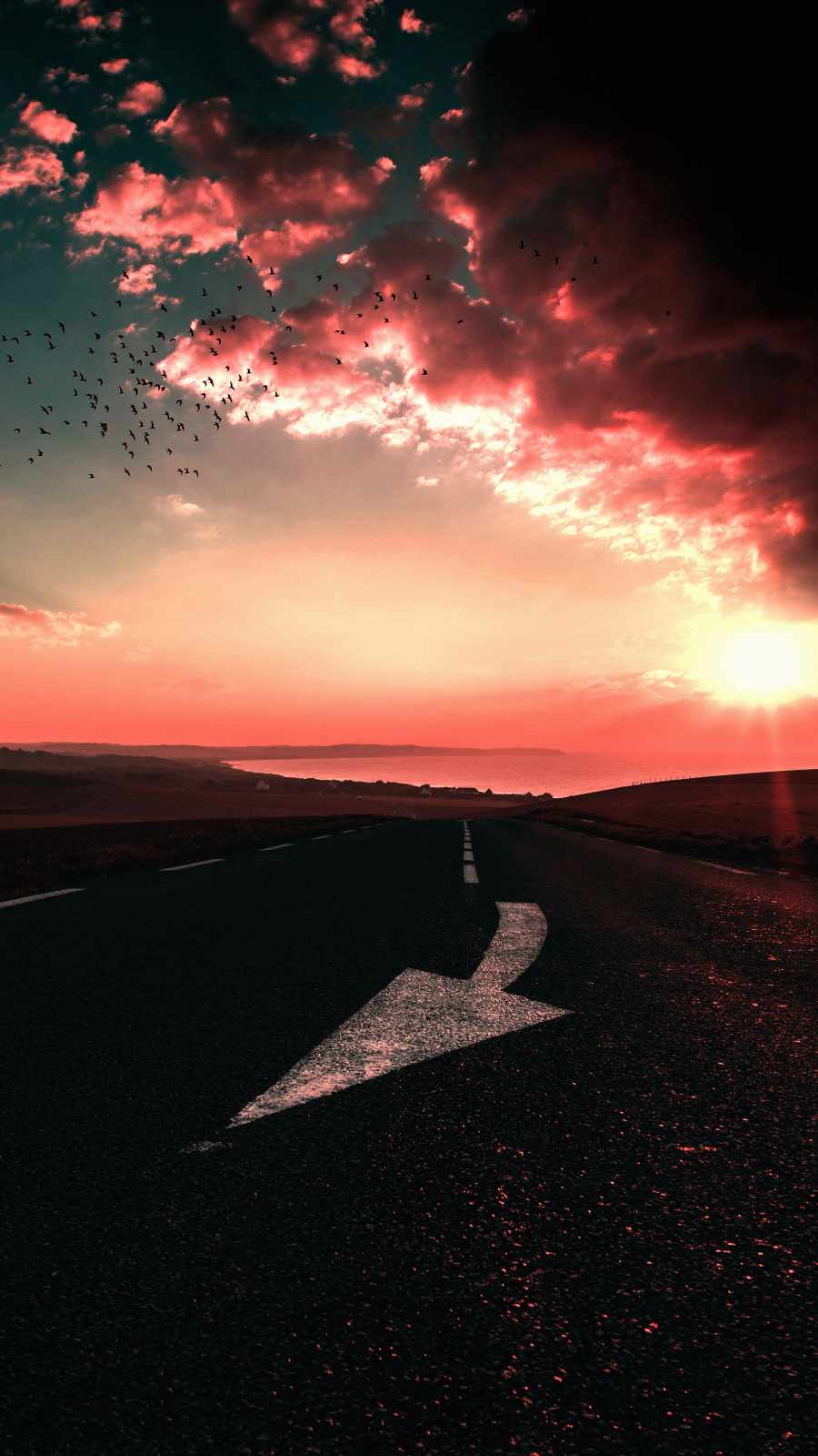 Sunset Cloudy Road iPhone Wallpaper