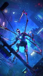 spider verse into the cyberpunk iPhone Wallpaper