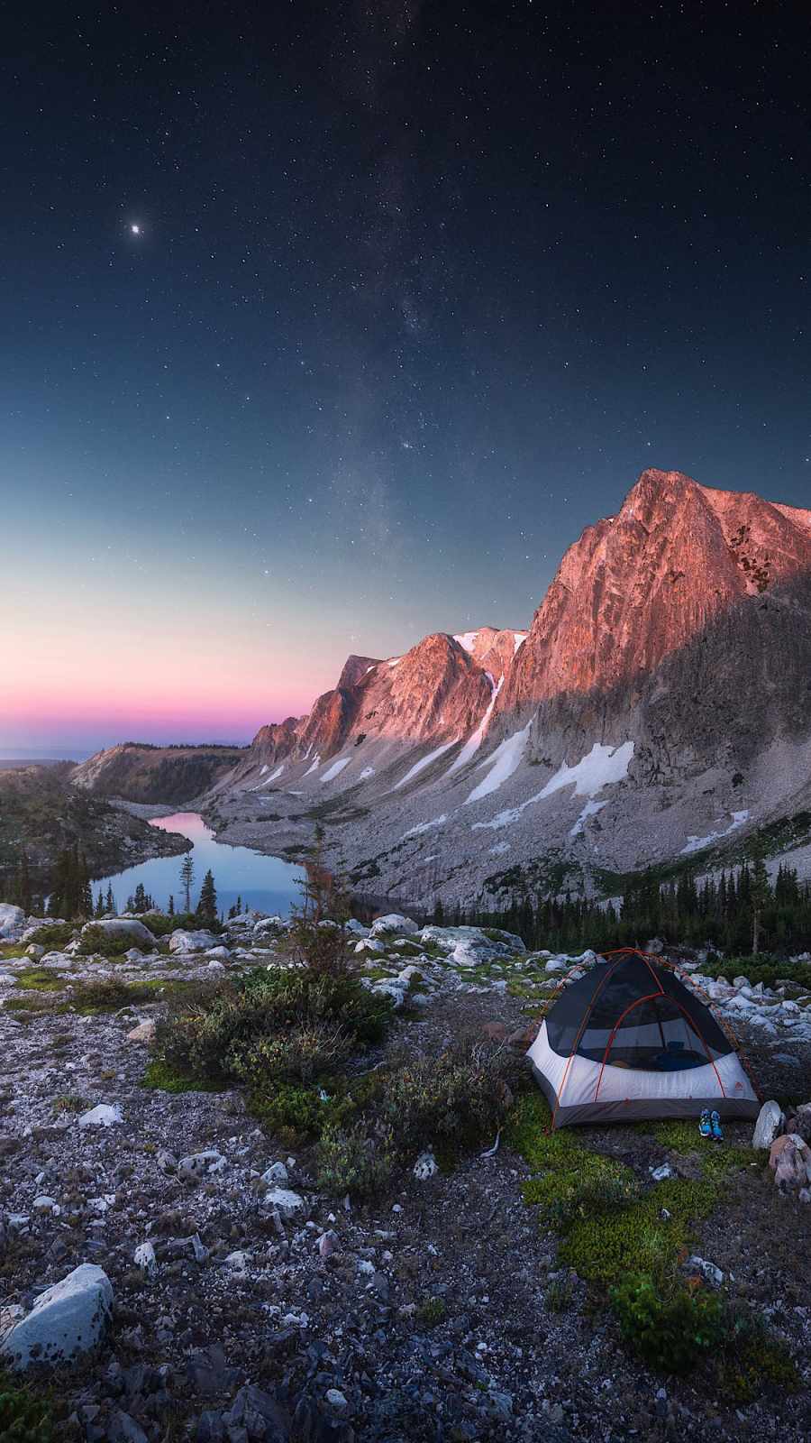 Camping in Mountains iPhone Wallpaper