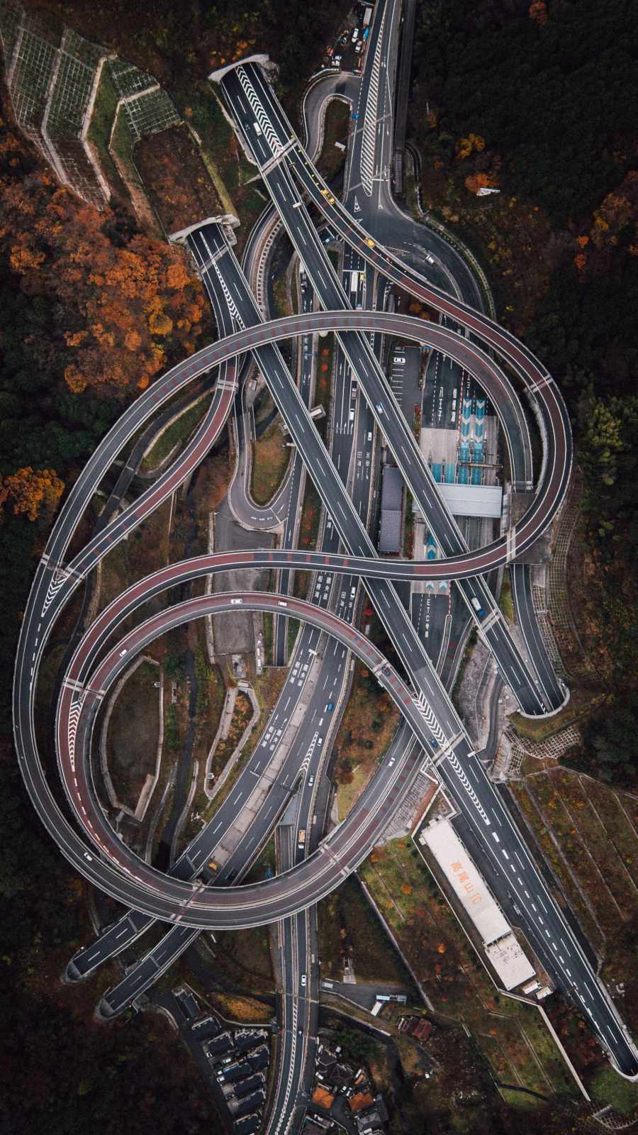 Crossroads highway road aerial view iPhone Wallpaper