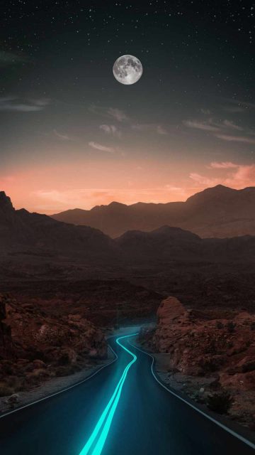 Desert Neon Road iPhone Wallpaper