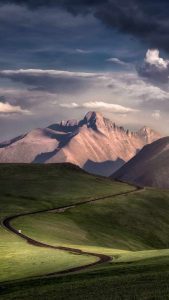 Grass Fields Road Mountain iPhone Wallpaper