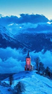 House near mountain peak iPhone Wallpaper