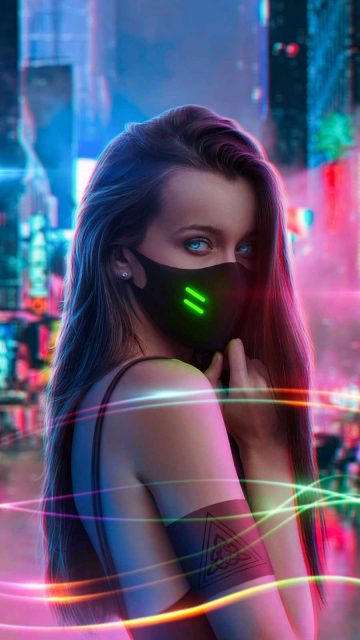 Masked Cyber Girl iPhone Wallpaper