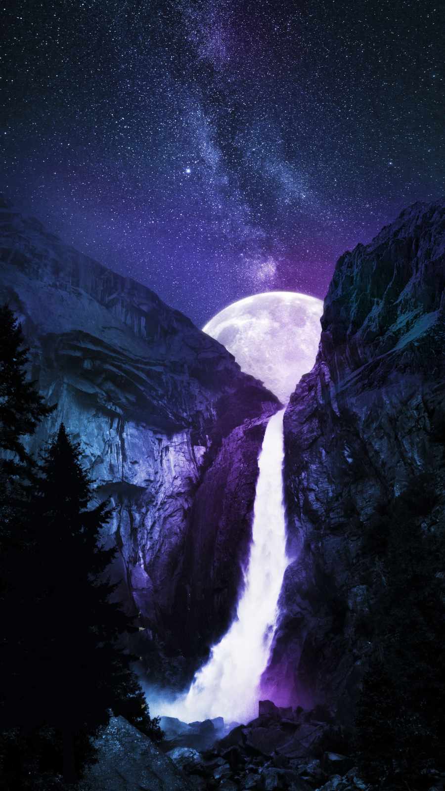 Moon Waterfall iPhone Wallpaper
