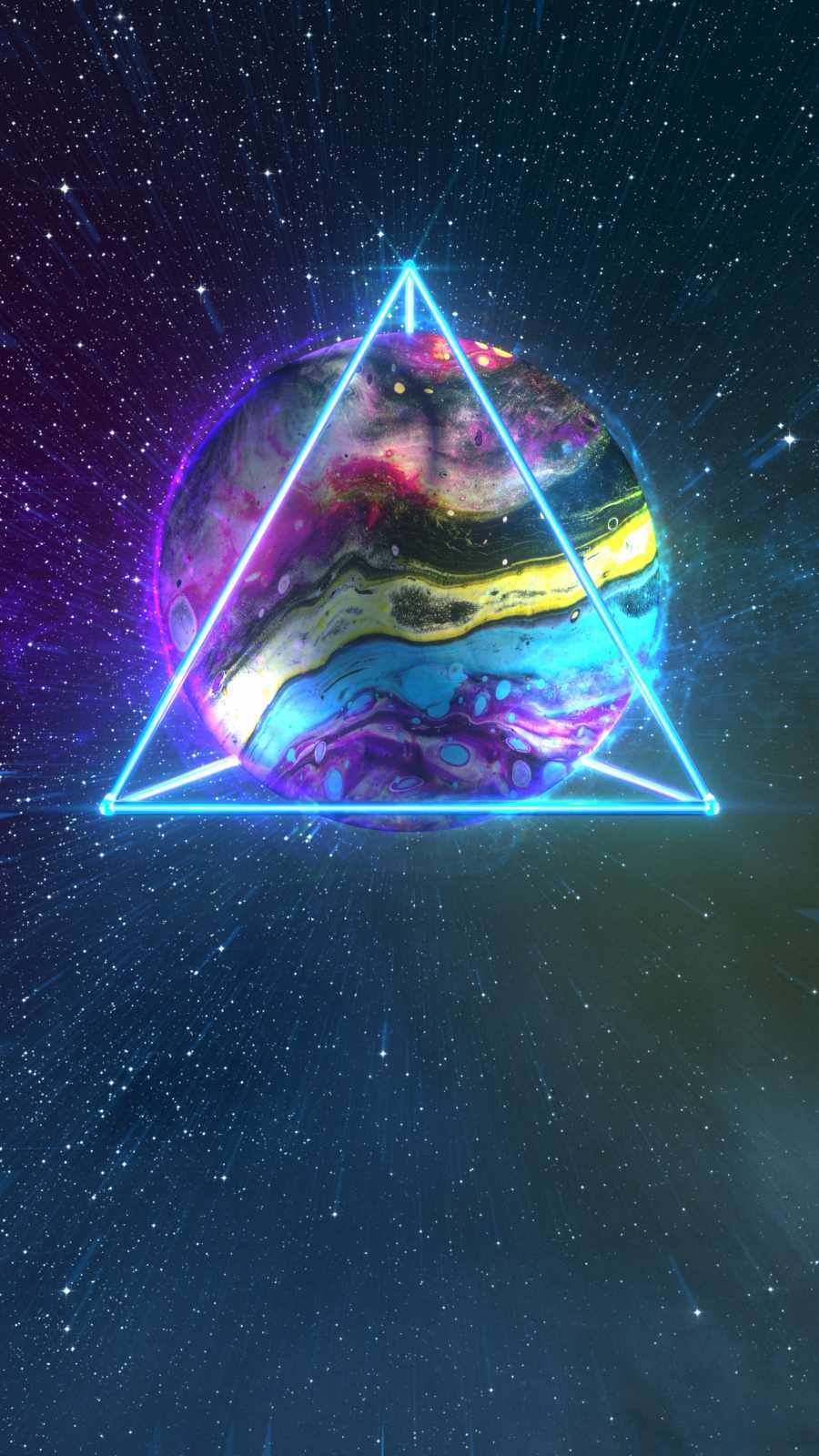 Neon Triangle Planet iPhone Wallpaper