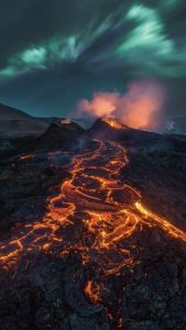 Northern Lights and Lava iPhone Wallpaper
