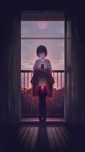 Anime Girl in Balcony Sunlight iPhone Wallpaper