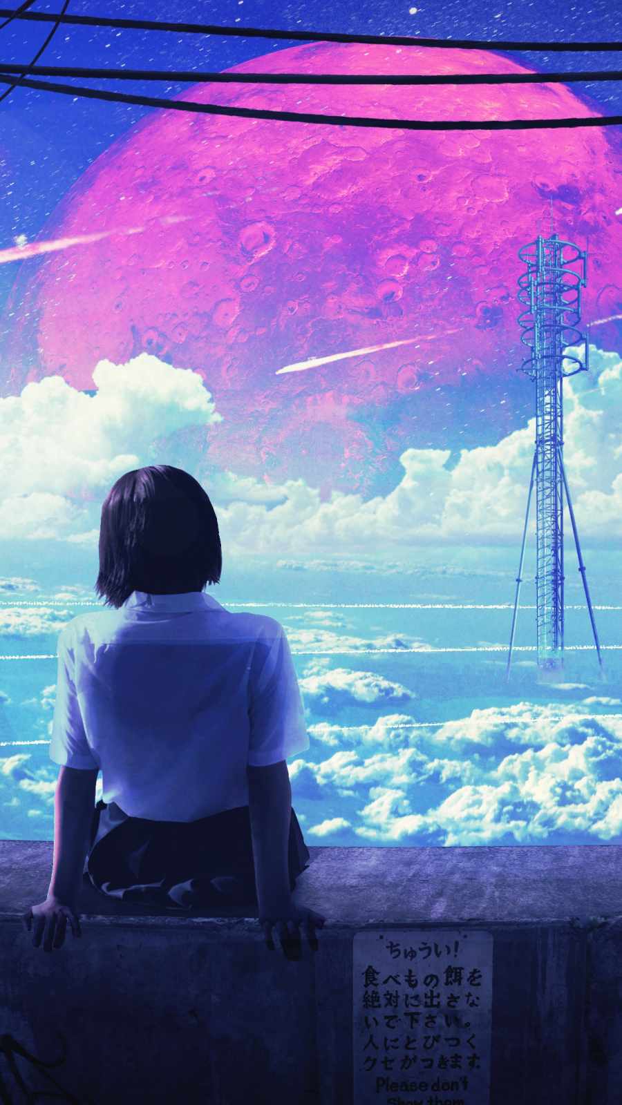 Anime Girl on Cyber Planet iPhone Wallpaper