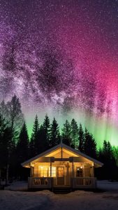 Aurora Borealis House iPhone Wallpaper