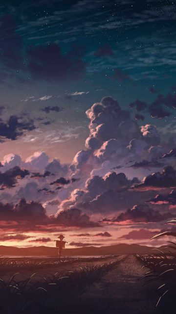 Cloudy Sky Farms Anime World iPhone Wallpaper