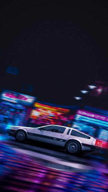 Delorean Night Street iPhone Wallpaper