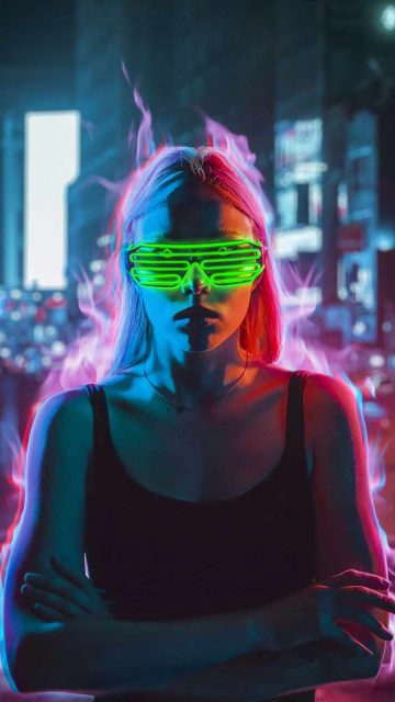 Girl with Cyber Glasses iPhone Wallpaper