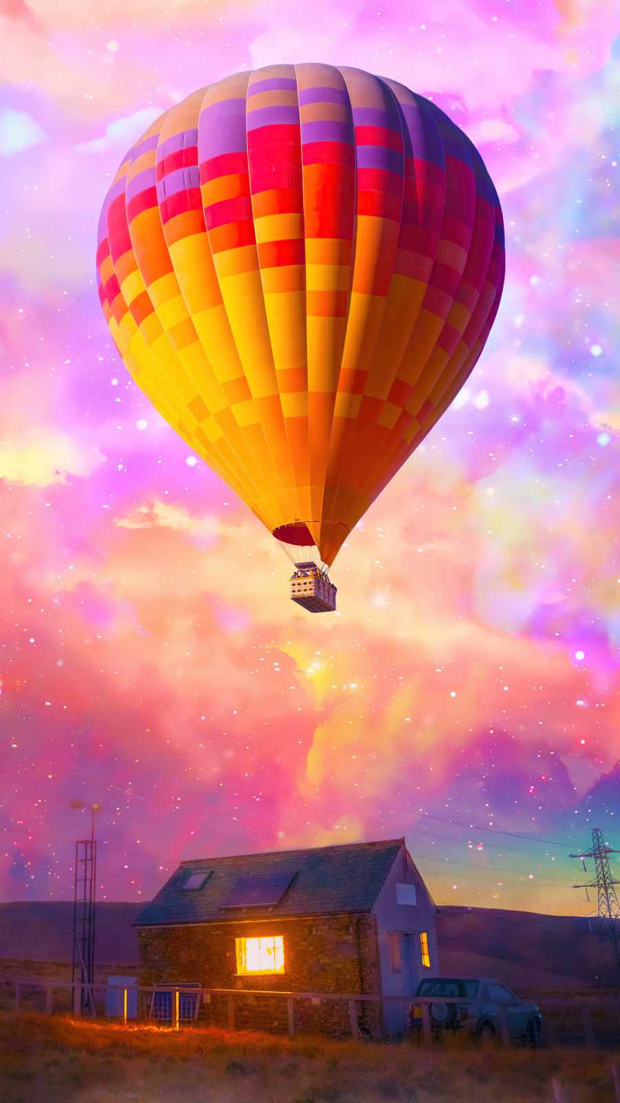 Hot air balloon flying iPhone Wallpaper
