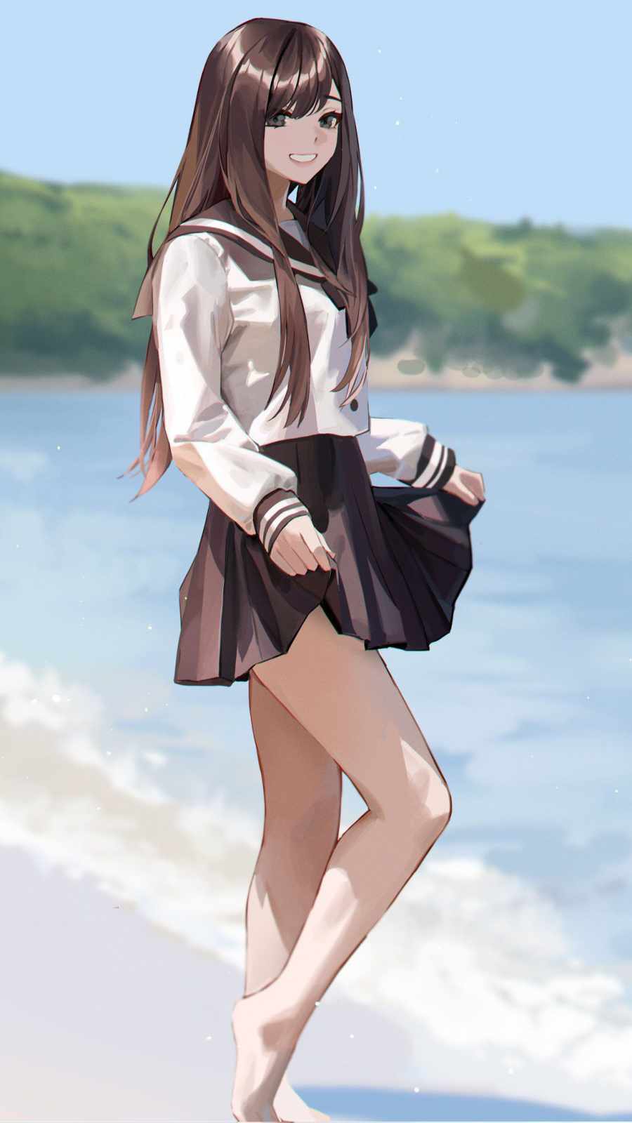 School Girl on Beach iPhone Wallpaper