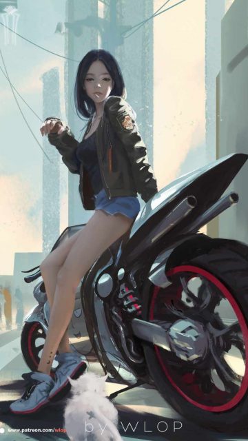 Urban Biker Girl iPhone Wallpaper