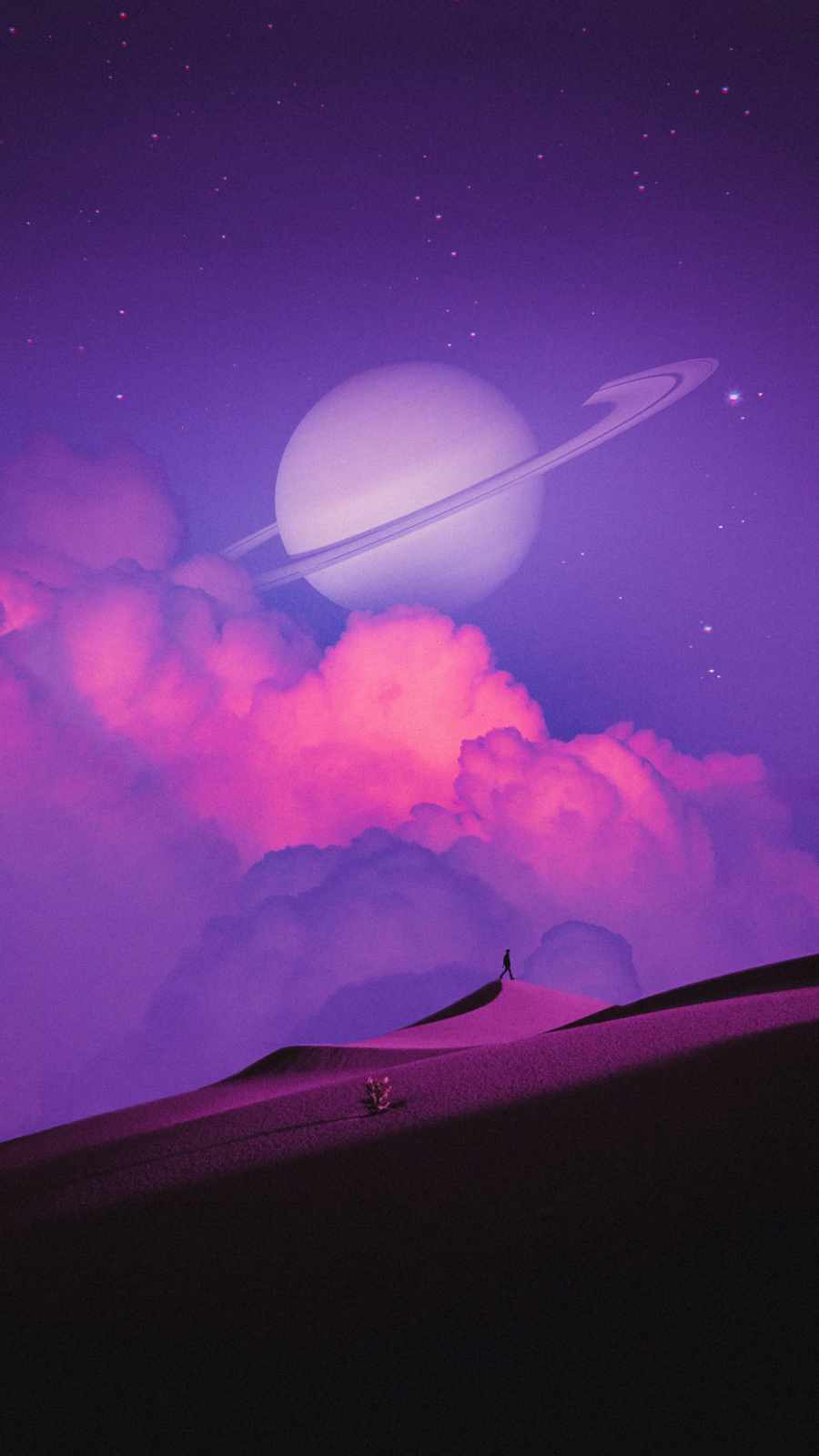 Walking on Saturn Moon iPhone Wallpaper