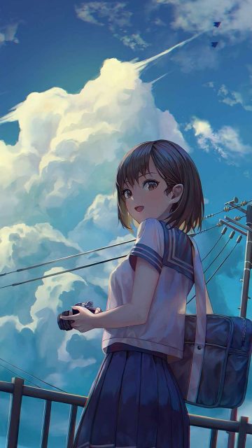 Anime Girl Photography Cloudy Sky iPhone 13 Wallpaper