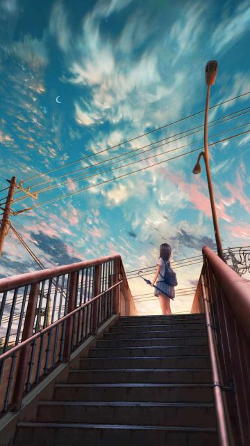 Anime Sky and Girl iPhone Wallpaper