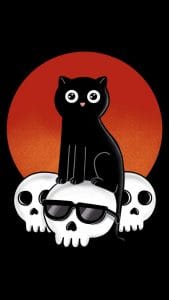 Cat and Skulls Halloween iPhone 13 Wallpaper