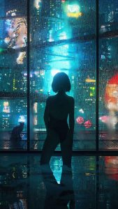 Cyber City Night Girl iPhone Wallpaper Cyber City Night Girl iPhone Wallpaper
