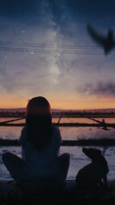 Girl Sitting with Pet iPhone 13 Wallpaper