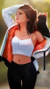 Girl with Cat iPhone Wallpaper