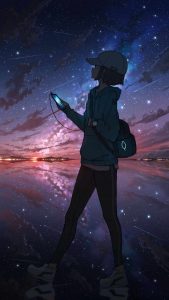 Listening Music Below Starry Sky iPhone Wallpaper