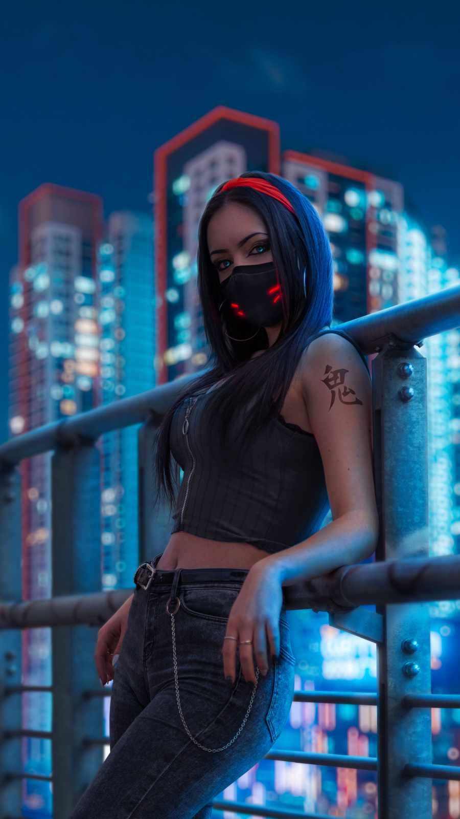Masked Girl in Night iPhone Wallpaper