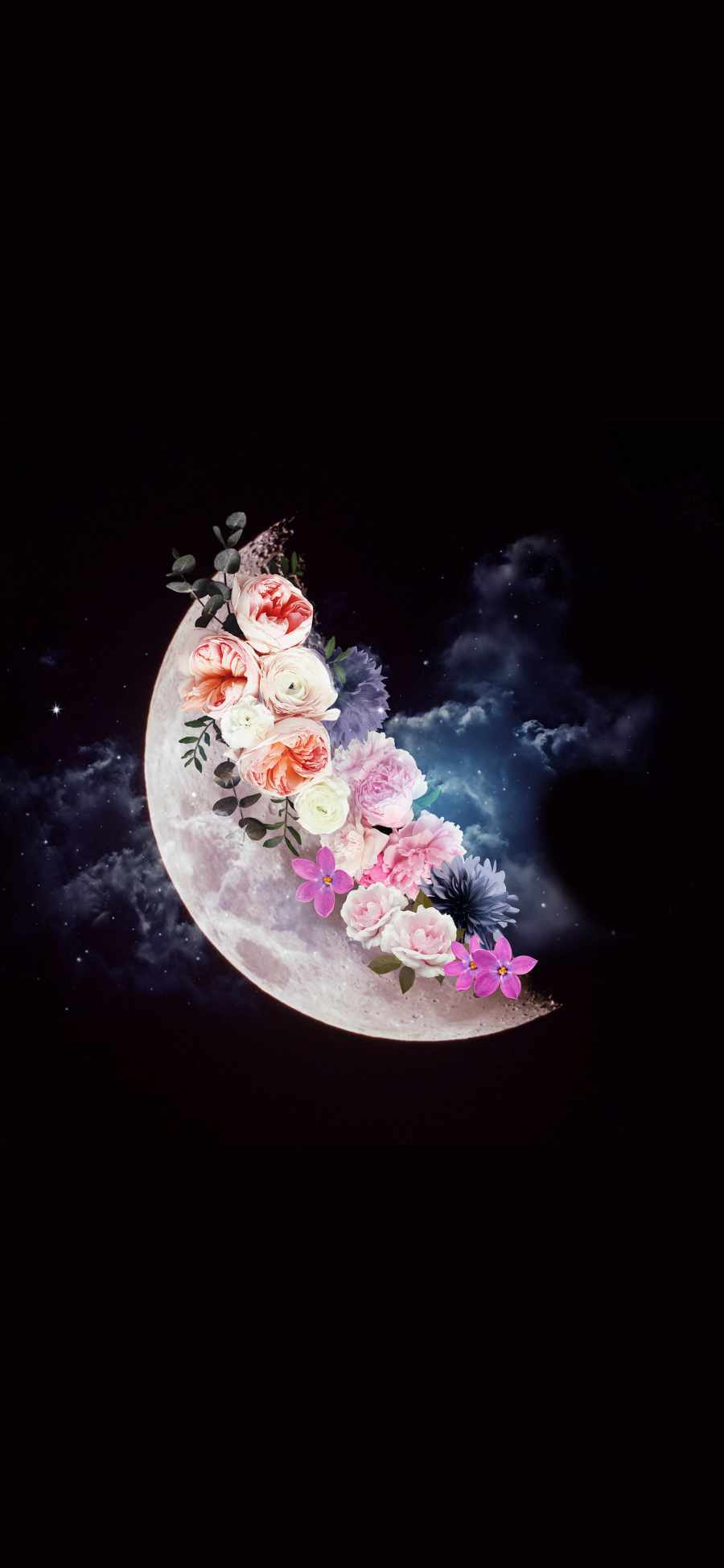 Spring Floral Moon iPhone Wallpaper