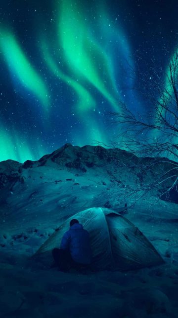 Aurora Night Camping HD iPhone Wallpaper