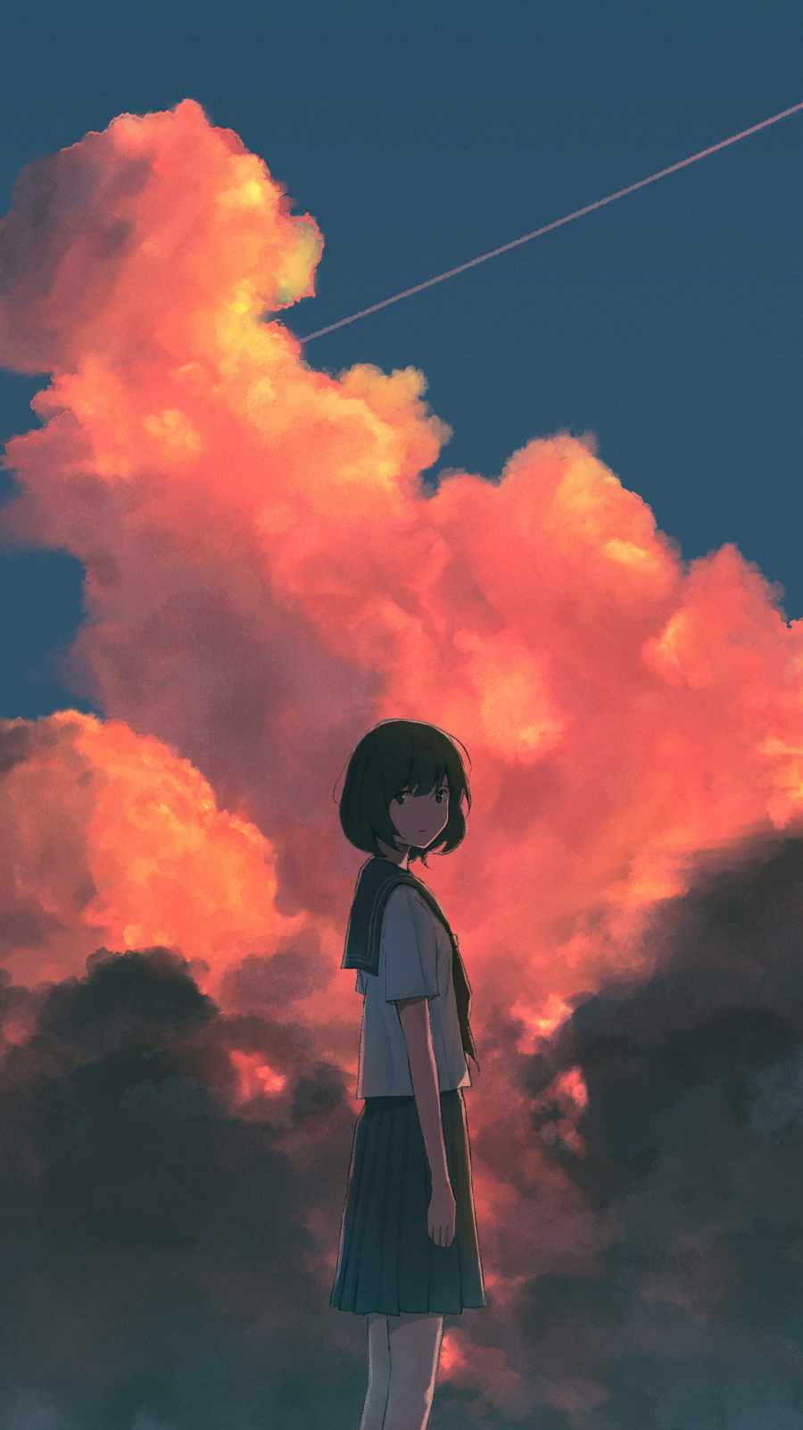 Cloudy Sky and Girl iPhone Wallpaper HD
