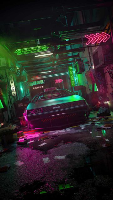 Cyber delorean 4K iPhone Wallpaper HD