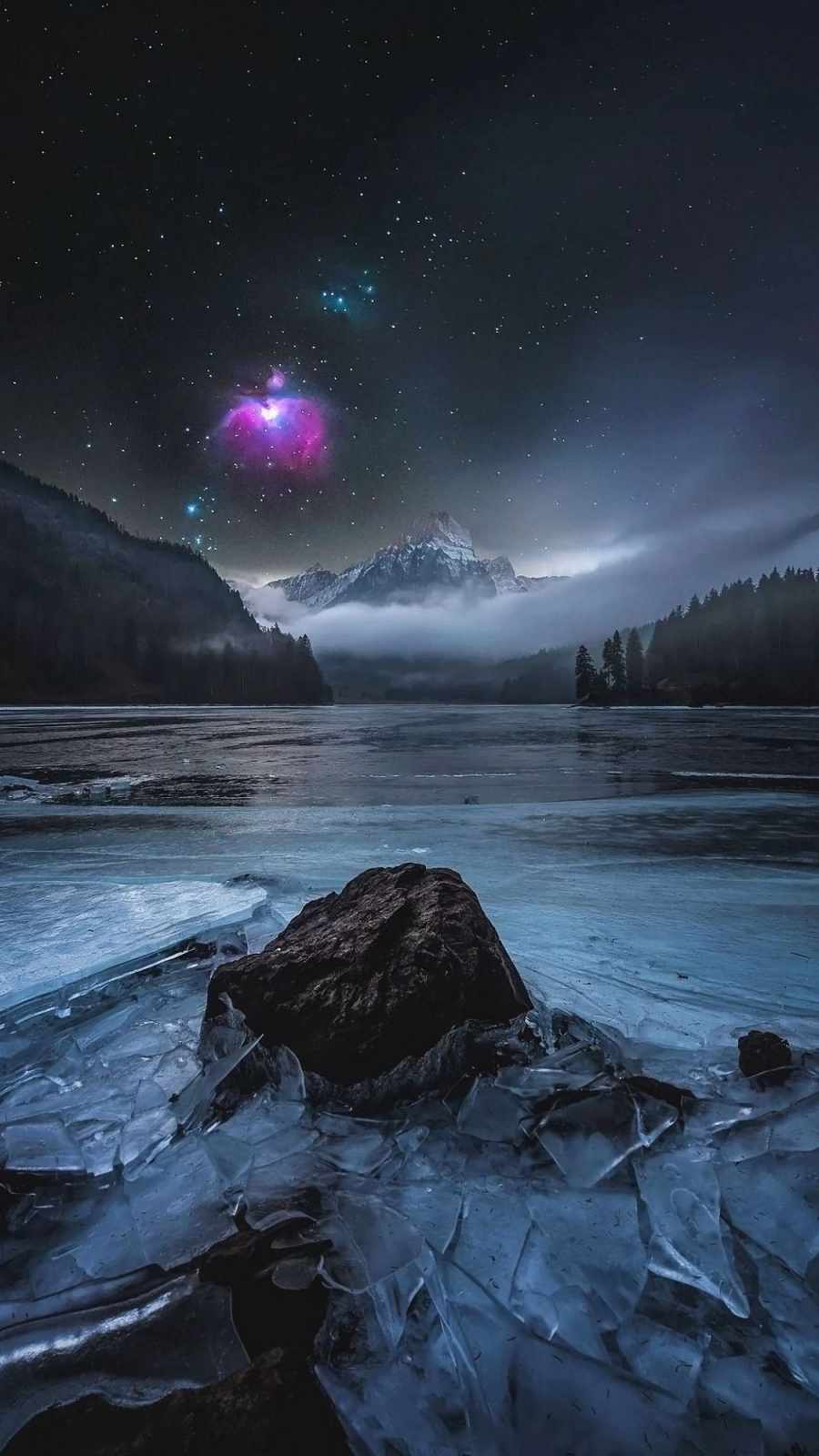 Frozen Lake and Galaxy iPhone 14 Wallpaper