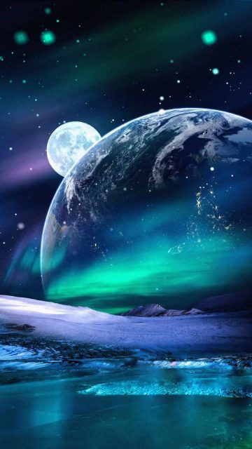 Space Aurora Landscape View iPhone Wallpaper HD