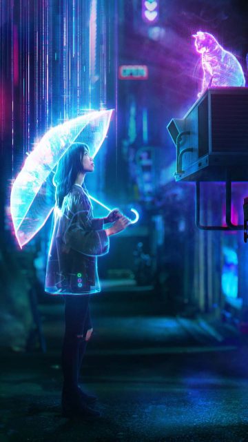 Glowing Umbrella Girl iPhone Wallpaper HD