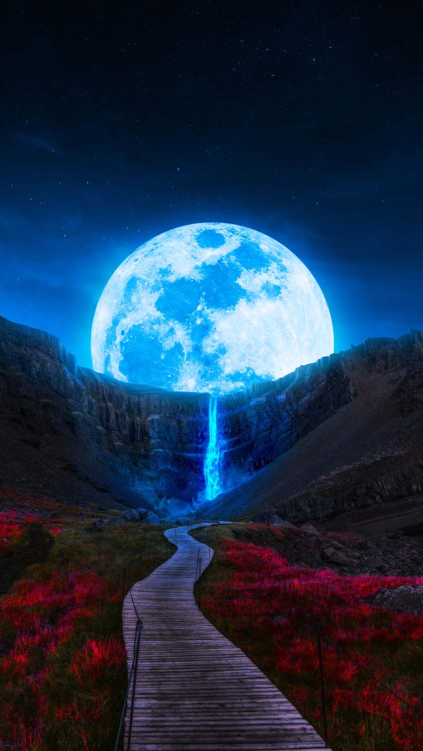 Moon Waterfall iPhone Wallpaper HD