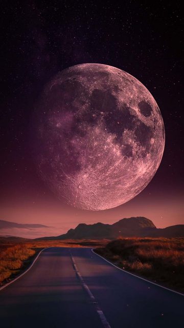 Super Big Moon Road iPhone Wallpaper HD