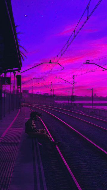 Train station Vaporwave iPhone Wallpaper HD