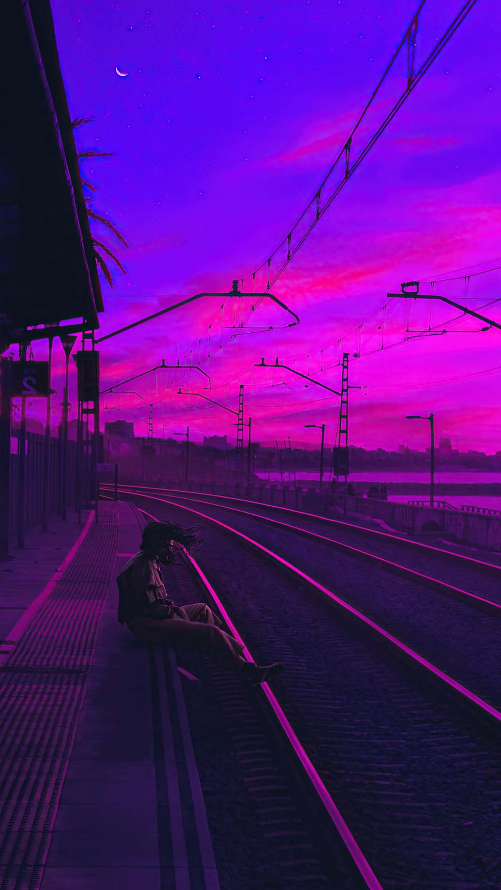 Train station Vaporwave iPhone Wallpaper HD