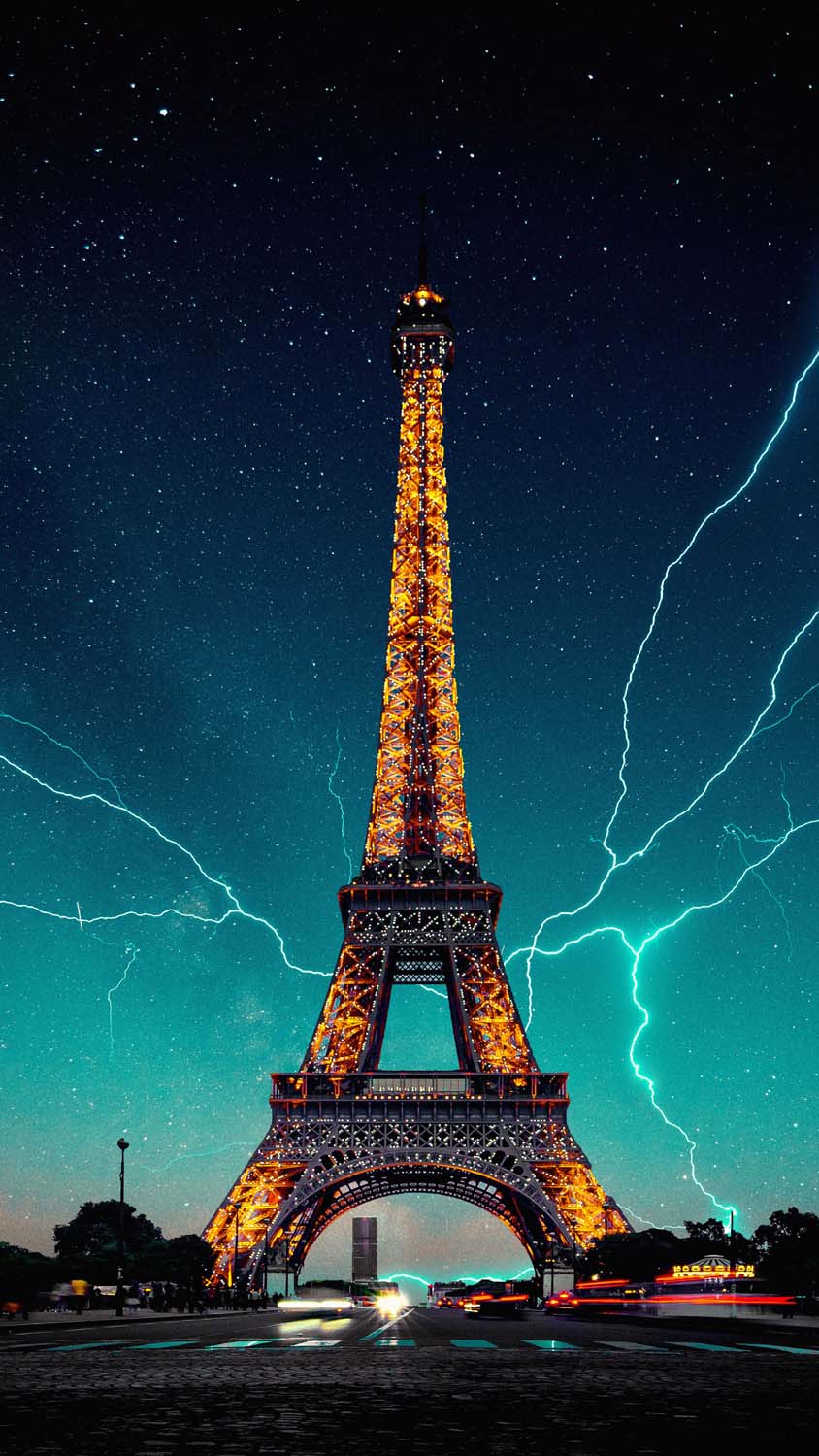 Eiffel Tower Lightning Strikes iPhone Wallpaper HD