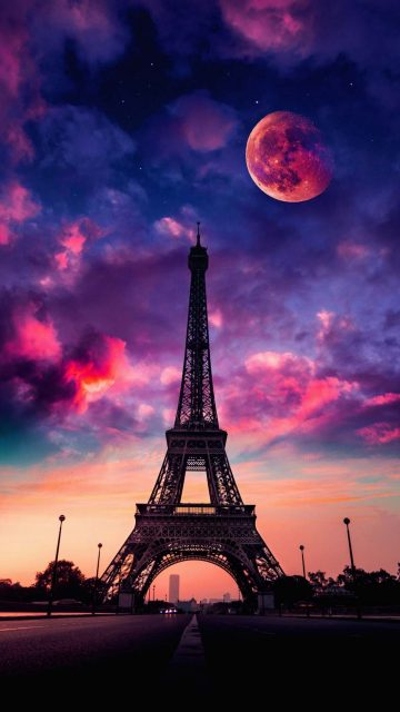 Eiffel Tower and Moon iPhone Wallpaper HD - iPhone Wallpapers