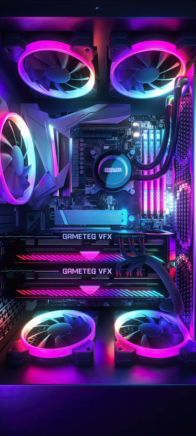 Gaming PC Tech Cooling Neon RGB iPhone Wallpaper HD