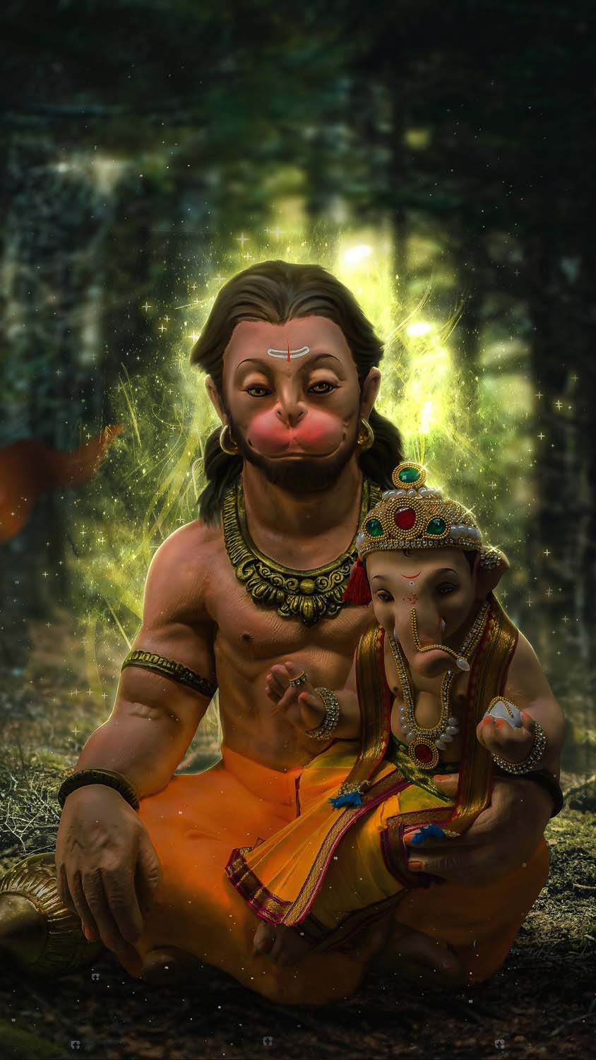 Ganesha With Hanuman iPhone Wallpaper HD