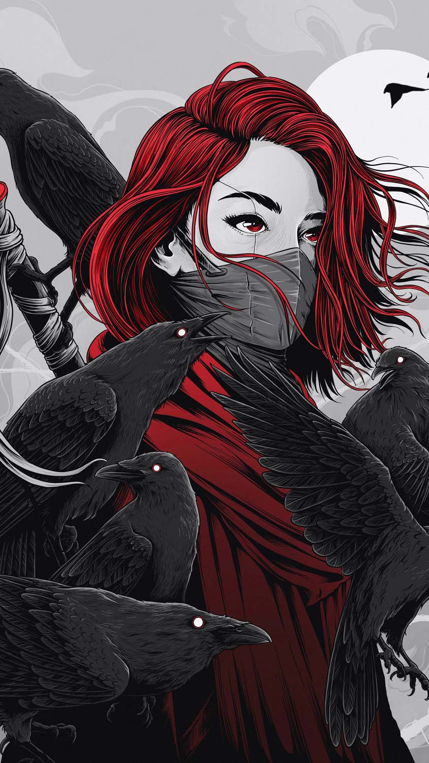 Girl with Ravens iPhone Wallpaper HD