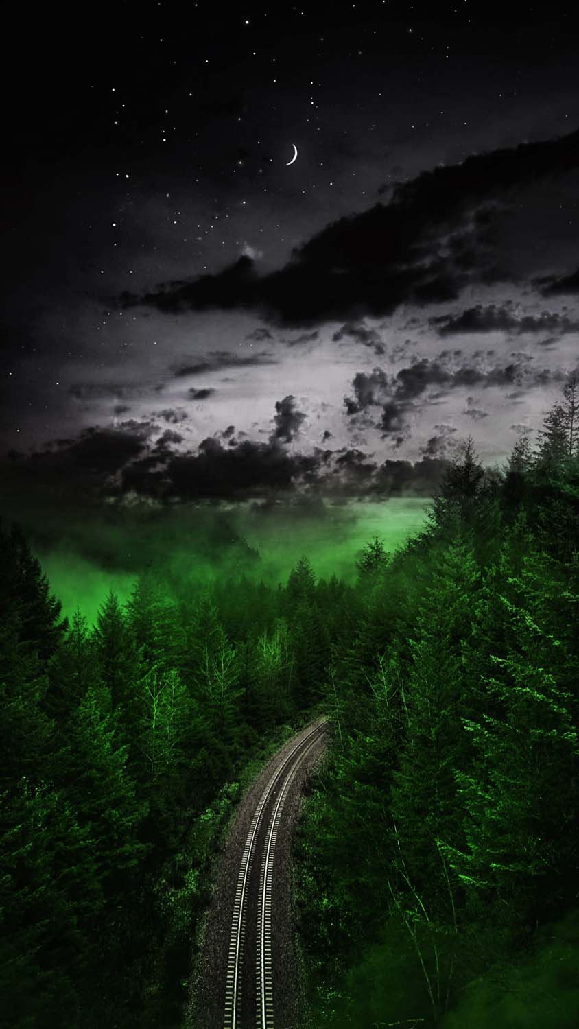 Green Forest Night Railroad iPhone Wallpaper HD
